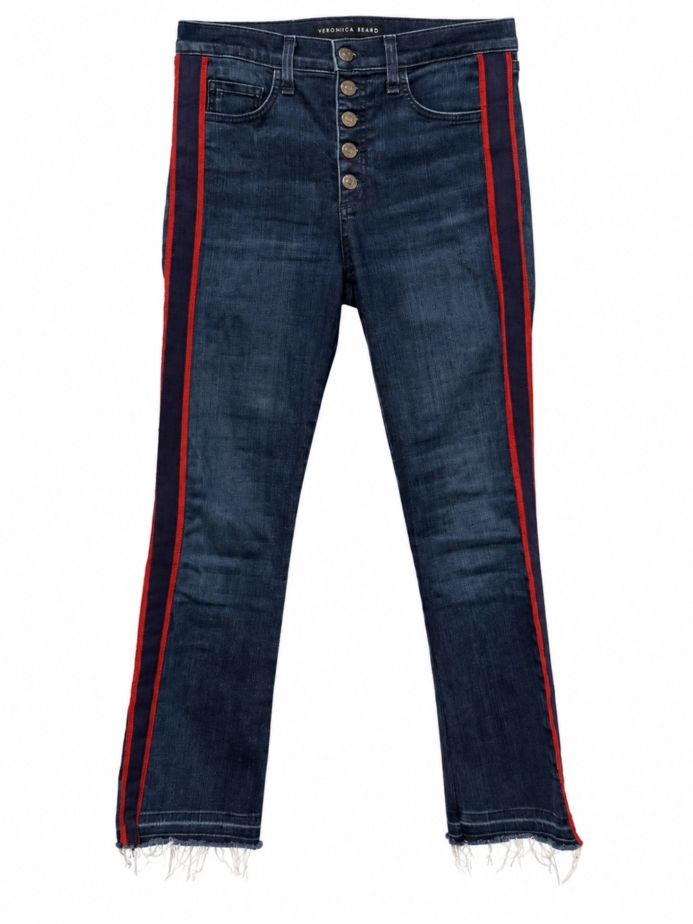 Veronica Beard Navy Slim Straight Jeans with Red Side Stripes